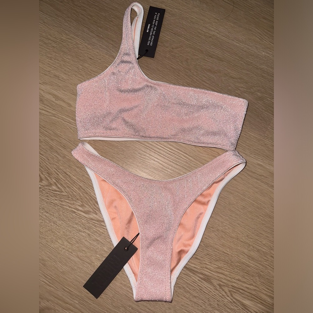 Triangl Mica Bikini Pale Blush Pink Glitter Sparkle NWT With Bag Size Small